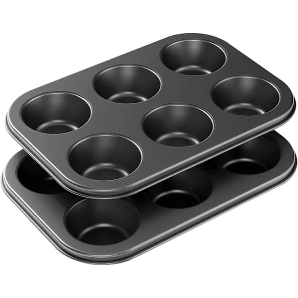 2-pack non-stick muffinsform, kolstålform för muffins, 6 koppar, lätt att rengöra