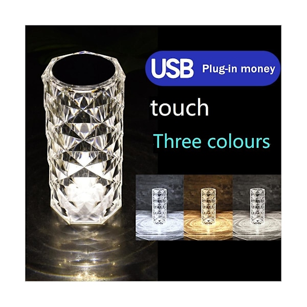 3 färger LED kristall bordslampa ljus projektionslampa LED atmosfär sovrum sängbord USB touch natt