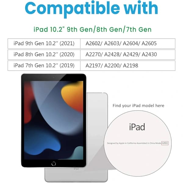 HA~Stöttåligt skal för iPad 10.2 9:e/8:e/7:e generationen, robust skal med pennhållare, roterbart stativ, axelrem/handrem