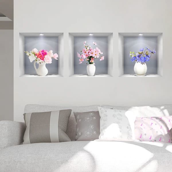 HA-3D-effekt väggdekal blommor i vas väggdekor väggdekoration