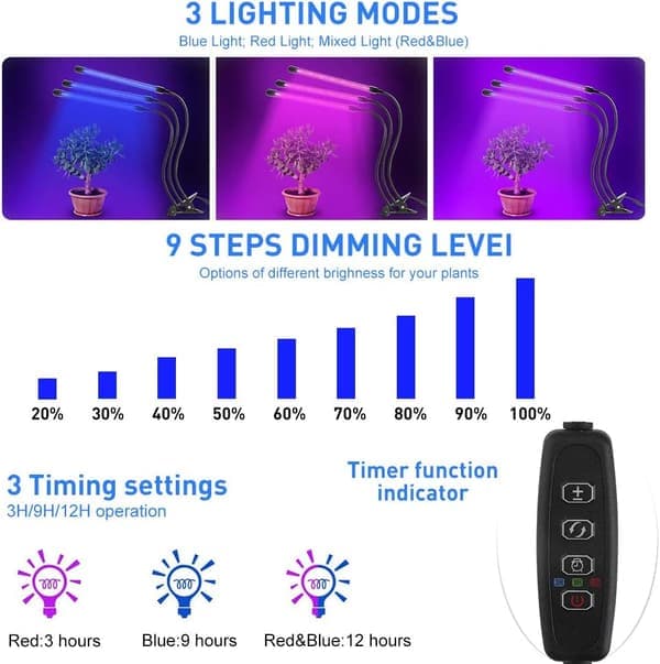Växtlampa / Växtbelysning med 4 flexibla LED-lysrör 1-pack