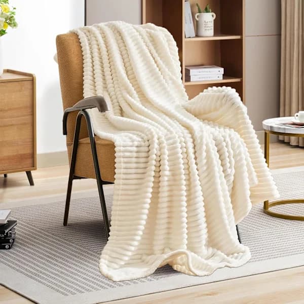 HA~Mysig Ullfilt - 127 x 156 cm - Blød og Varm Hvid - til Sofa, Stue, Vinter - Sherpa