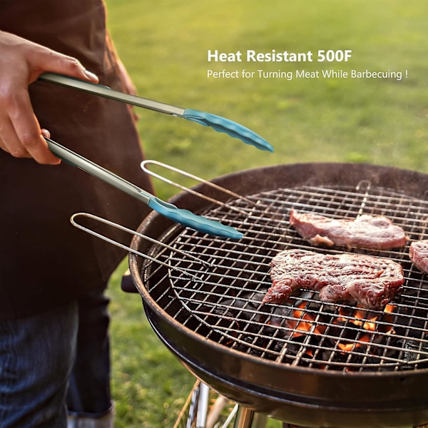 Sett med 2 kjøkkentenger 9-tommers og 12-tommers, premium rustfritt stål BPA-fri silikon non-stick grill barbeque matlaging låsing mattenger