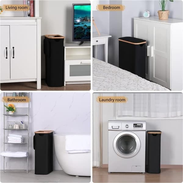 Laundry Basket with Lid - 100L Large Collapsible Laundry Hamper with Bamboo Handles & Inner Bag