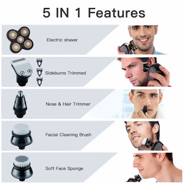 Elektrisk barbermaskin, hodebarbermaskin, 5-i-1 trimming