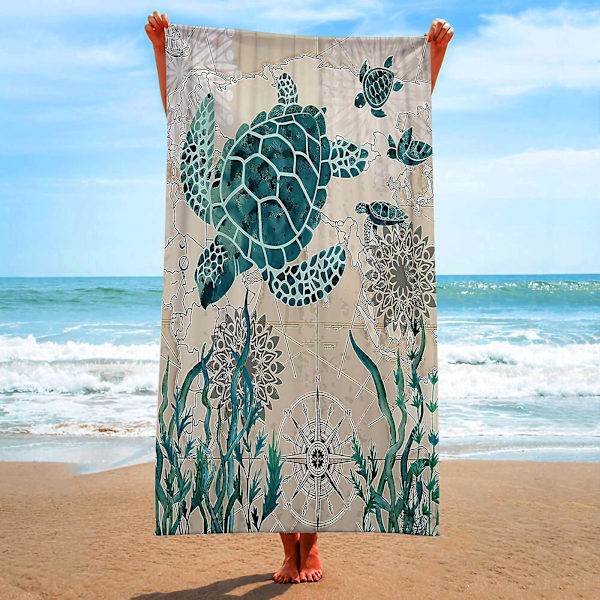 Sommar Unisex Ocean Life Turtle Ultra-Fine Fiber Strand Simning Multifunktionell Snabbtorkande Absorberande Reshandduk 80*160cm.