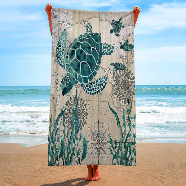 Sommer Unisex Ocean Life Turtle Ultra-Fine Fiber Strand Svømming Multi-Funksjonell Hurtigtørkende Absorberende Reisehåndkle 80*160cm.