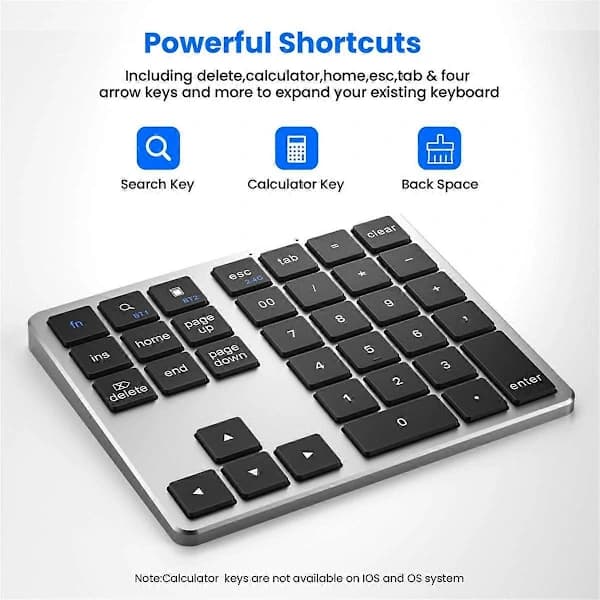 2.4G Bluetooth -numeronäppäimistö, erittäin ohut langaton numeronäppäimistö, USB ladattava numeronäppäimistö IOS Android Window -käyttöjärjestelmille, musta