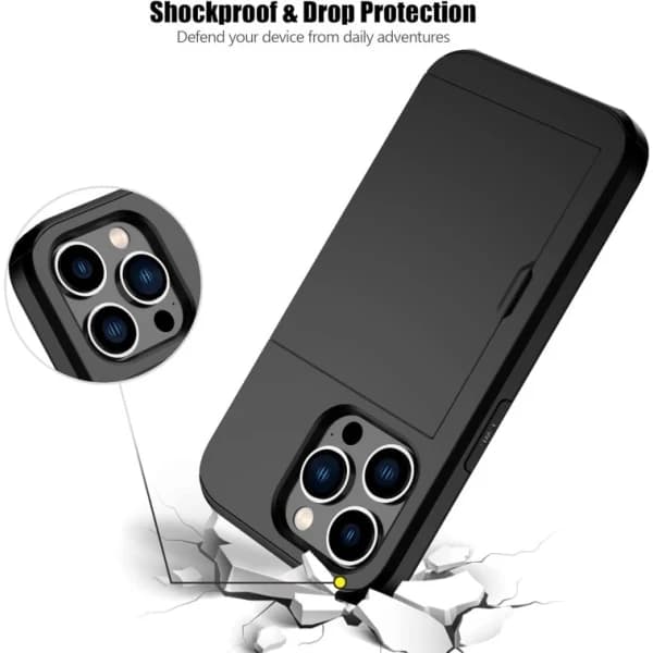 iPhone 12/12 Pro - Etui med kortlomme Solid® Ekstra forstærket Sort