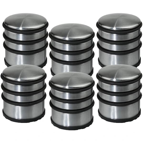 HA~Gulvdørstopper - Sett med 6 dørstoppere - Rustfritt stål - Sterk og praktisk (INOX)