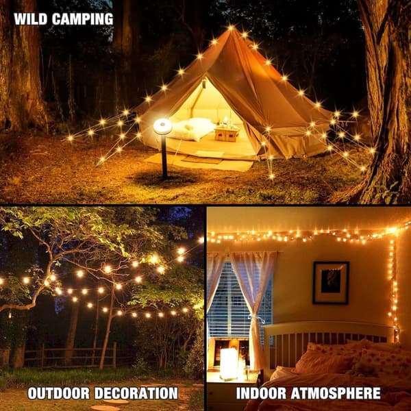 2-HAck 10M Camping Ljusslinga, USB Uppladdningsbara LED-lyktor, IP44 Vattentät, Varmvit För Utomhuscamping