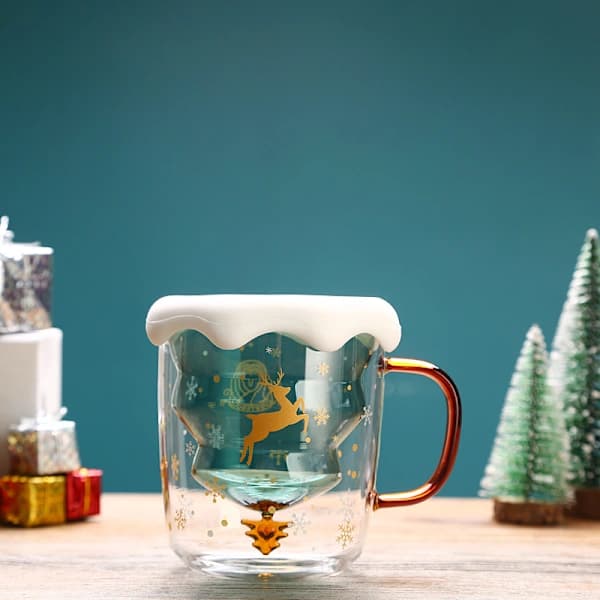 Julgran i högt borosilikatglas, dubbel glasvattenkopp