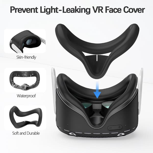 5-delt silikone beskyttelsescover sæt kompatibelt med Meta/Oculus Quest 2, VR-headset og controllertilbehør, sort