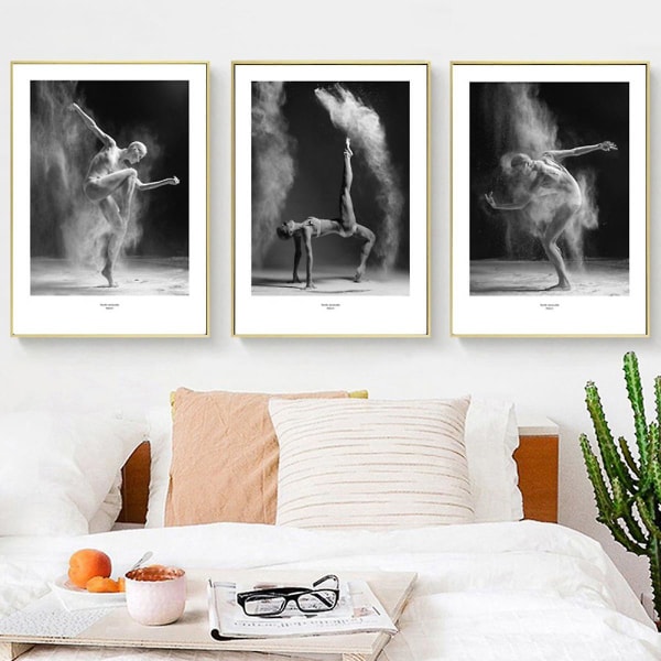 Wekity Ballet Solo veggkunst lerretstrykkplakat, enkel mote svart-hvitt fotografi kunstdekor for hjemmestue soveromskontor (sett med 3 uinnrammet)