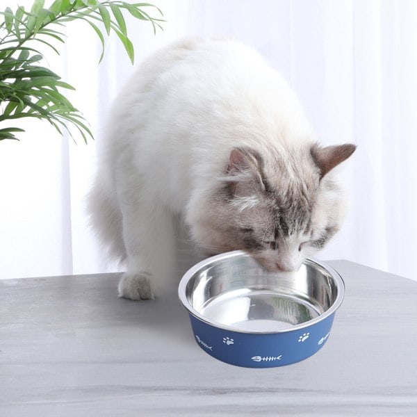 2 st rostfria hundskålar, tjock dubbelskikts rostfri stor hundskål blå