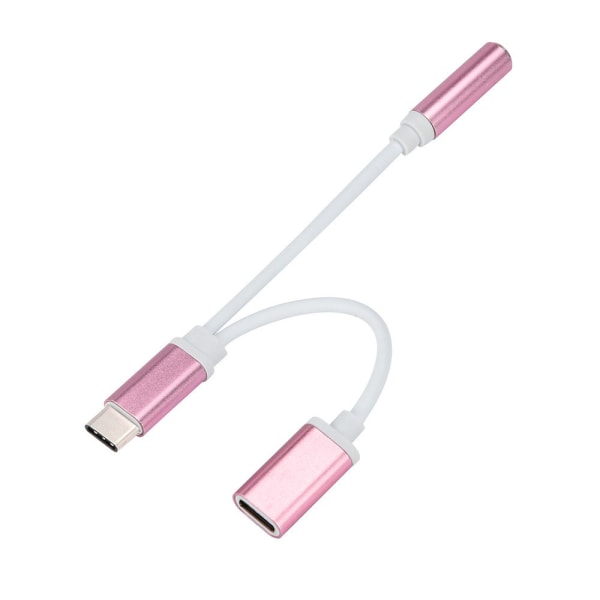Dual Adapter USB-C till 3,5 mm jack och laddning, Rosa
