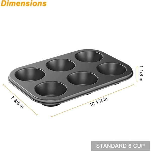 2-pack non-stick muffinsform, kolstålform för muffins, 6 koppar, lätt att rengöra