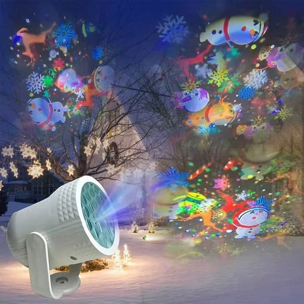 USB Juleprojektorlampe med 16 mønstre, LED-projektor for fest og dekorasjon