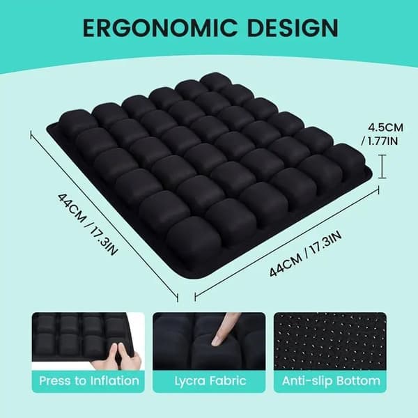 3D Oppustelig Siddepude Ergonomisk Kontorpude Bilpude med Ryglæn