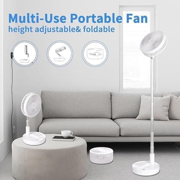 Foldable Floor Fan / Table Fan - Adjustable Design with 7200mAh Battery, Wireless & Versatile Use