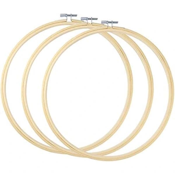 /HH/3 stk 25 cm Broderiramme, Tre, Bambus, Rund Ramme for Korssting