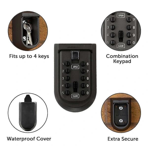 Wall Mounted Key Safe Box - Weatherproof 10 Digit Combination Lock, Security Key Storage for Home & Outdoor Use