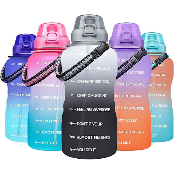 Stor 1 Gallon Motiverande Vattenflaska med Paracord Handtag & Avtagbart Sugrör - Läckagesäker Tritan BPA-fri Fitness Sport Vattenkanna med Tid M