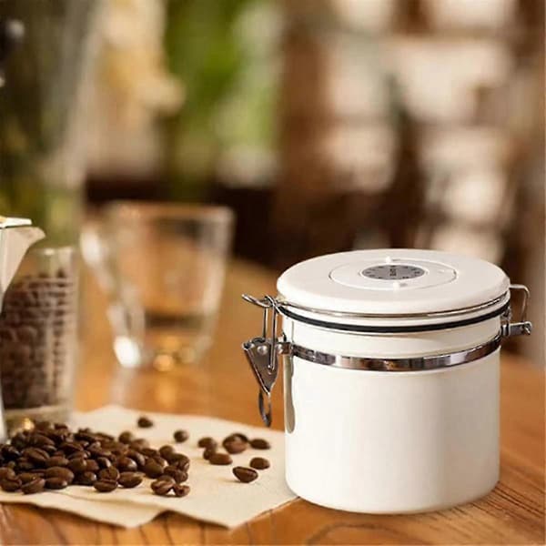 Kaffekrukke Lufttæt Bønnebeholder med Datatracker Rustfrit Stål Køkkenopbevaringsboks 1,8L