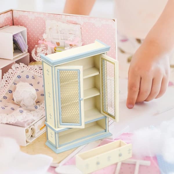 Dukkehus, Træbogreol, Tre-lags Miniskab med Skuffe