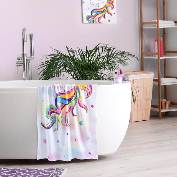 Enhjørning badehåndklæde - 70 x 150 cm lyserødt polyester campinghåndklæde