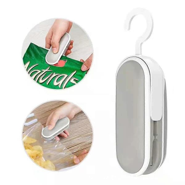 Mini bärbar värmeförseglare manuell press matpåsförseglare för snacks, frukt och köksförvaring gråvit