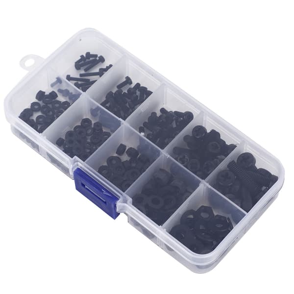 270-delers M2/M2.5/M3/M4/M5 Nylon Skrue Mutter Murstein Sortiment Sett Maskinvare Feste Svart