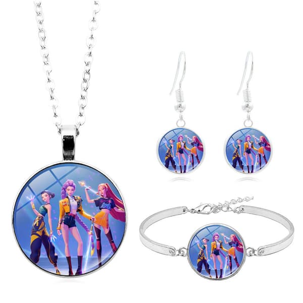 K-pop halsband set silverarmband örhängen tredelat smyckesset