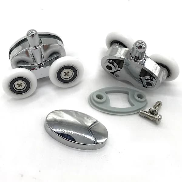 Sett med 4 dusjdørruller - Doble hjul - Oval - Sommerfuglformet (23mm)