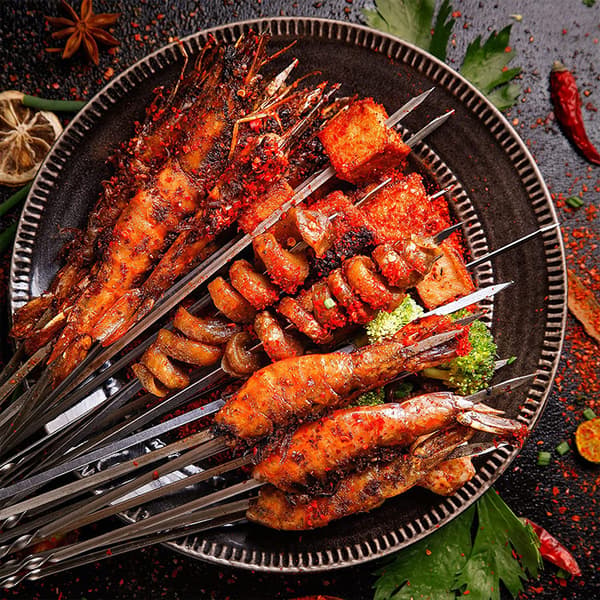 15 stk. grillspyd i rustfrit stål sæt med opbevaringsrør, genanvendelige flade grillpinde til kebab og camping