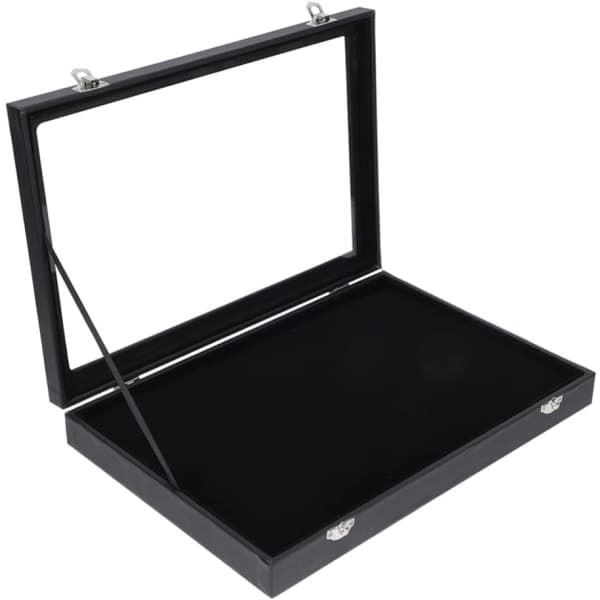 Broschförvaringsskåp med glaslock Displaybox Smyckeskrin Organizer Stapelbar Smyckesbricka för Brosch Br