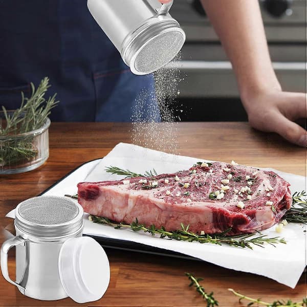 Saltbøsse i rustfritt stål, salt- og pepperbøsse i metall med håndtak, rustfri