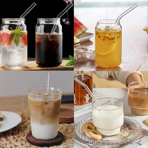12 st Återanvändbara Transparenta Sugrör av Glas, Splittersäkra Dricksglas Sugrör 6 Raka och 6 Böjda med
