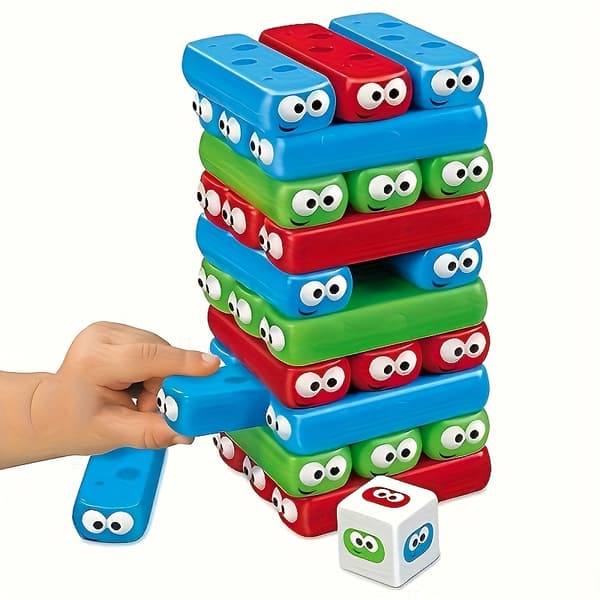 30 kpl tasapainottava palikkapeli noppatarroilla, interaktiivinen perhejuhlapeli 1–3 pelaajalle Stacking Blocks