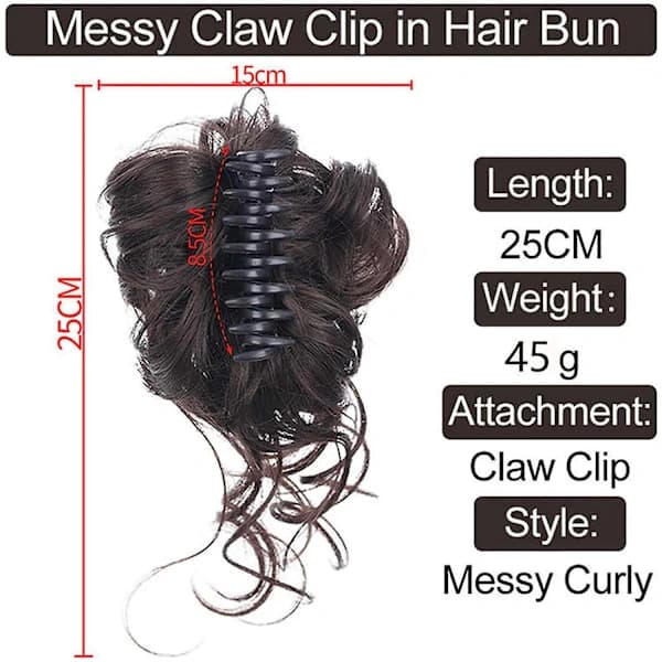Hårknut med klämma, hårknut, lockig hårscrunchie med hår, chignon voluminös hårknut, rörig knut förlängning Mörkbrun