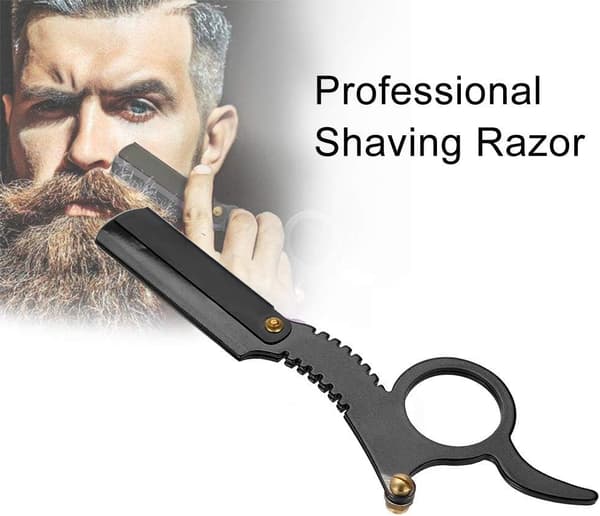 (Sort) Barberkniv i rustfrit stål til mænd, tommelfingerformet, ZQKLA