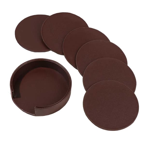 Brune Coasters PU Læder 6-pak med Holder brun