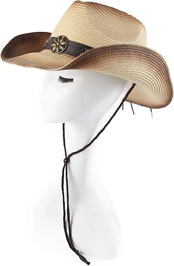 Stråsolhat til voksne til kvinder og mænd, cowboyhat i westernstil, farvet, ris