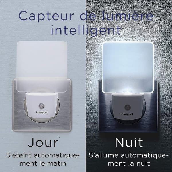 Integrert LED nattlys, 2 stk, med automatisk sensor, dag/natt, stikkontakt, matt hvit