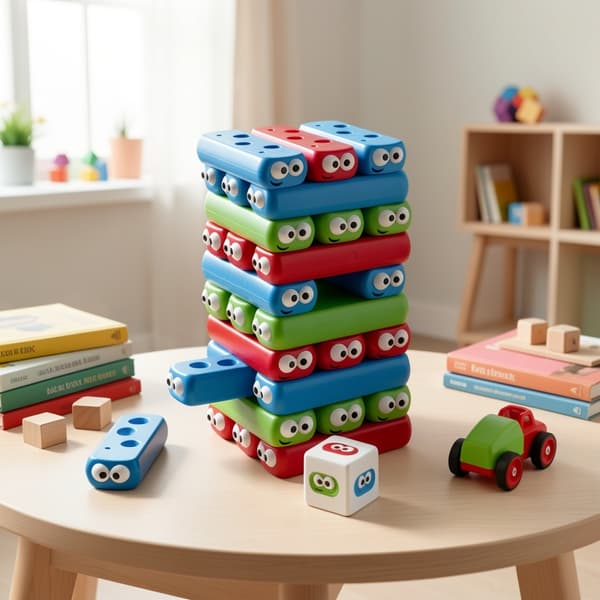 30 kpl tasapainottava palikkapeli noppatarroilla, interaktiivinen perhejuhlapeli 1–3 pelaajalle Stacking Blocks
