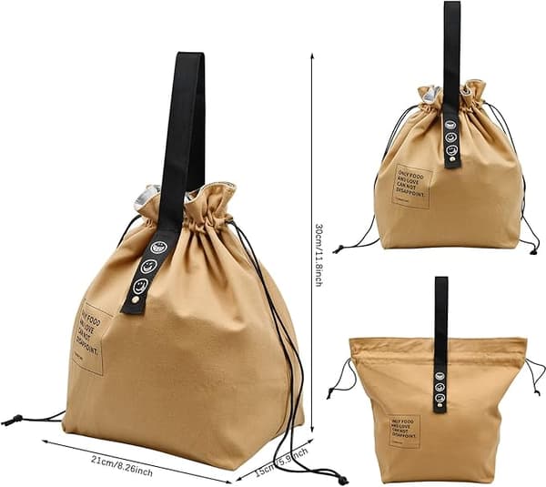 Isolert matpose (Khaki), 30*21cm matpose i bomull, bærbar matpose, sammenleggbar pose, R