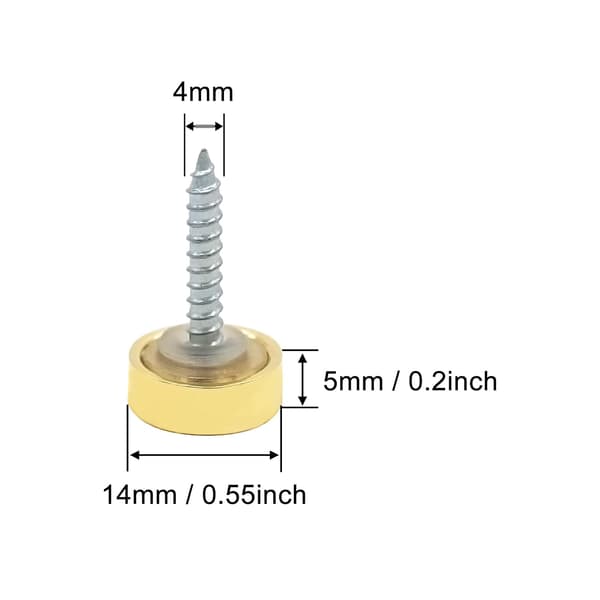 Speilskruer Dekorative Beskyttelsesdeksel Spikerfester, Polert Messing Gull, 14mm 8 stk