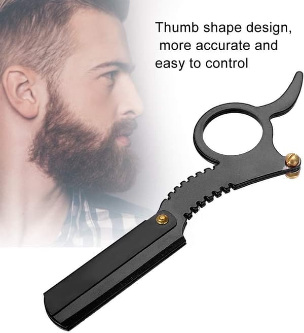 (Sort) Barberkniv i rustfrit stål til mænd, tommelfingerformet, ZQKLA