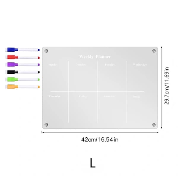 Akryl Magnetisk Ukeplanlegger Kalender for Kjøleskap Whiteboard - TYU053 null - TYU053 Stor