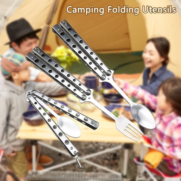 Sammenleggbar sommerfuglgaffel og -skje i rustfritt stål for camping